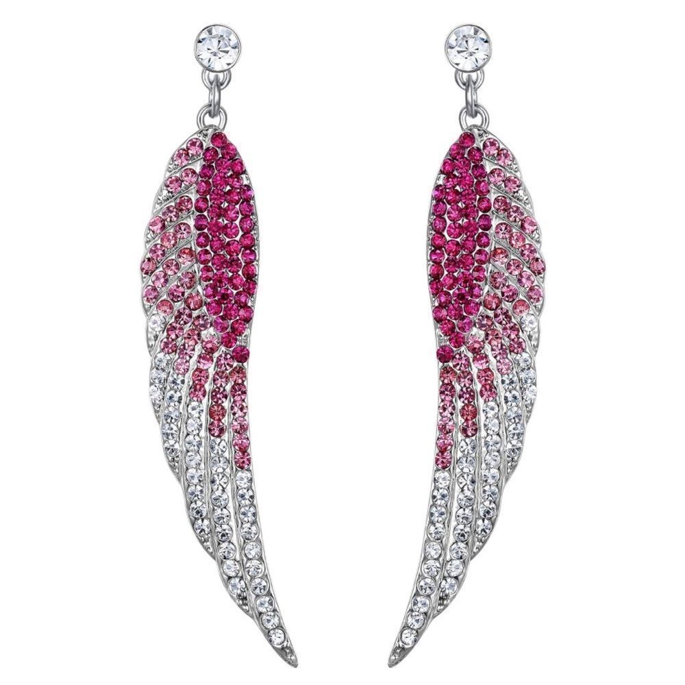 Silver with Pink Sapphire and Diamond Austrian Crystal Angel Wing Post Earrings